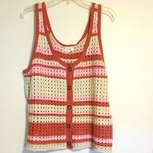 a.n.a Red and White Cropped Buttoned Tank Top